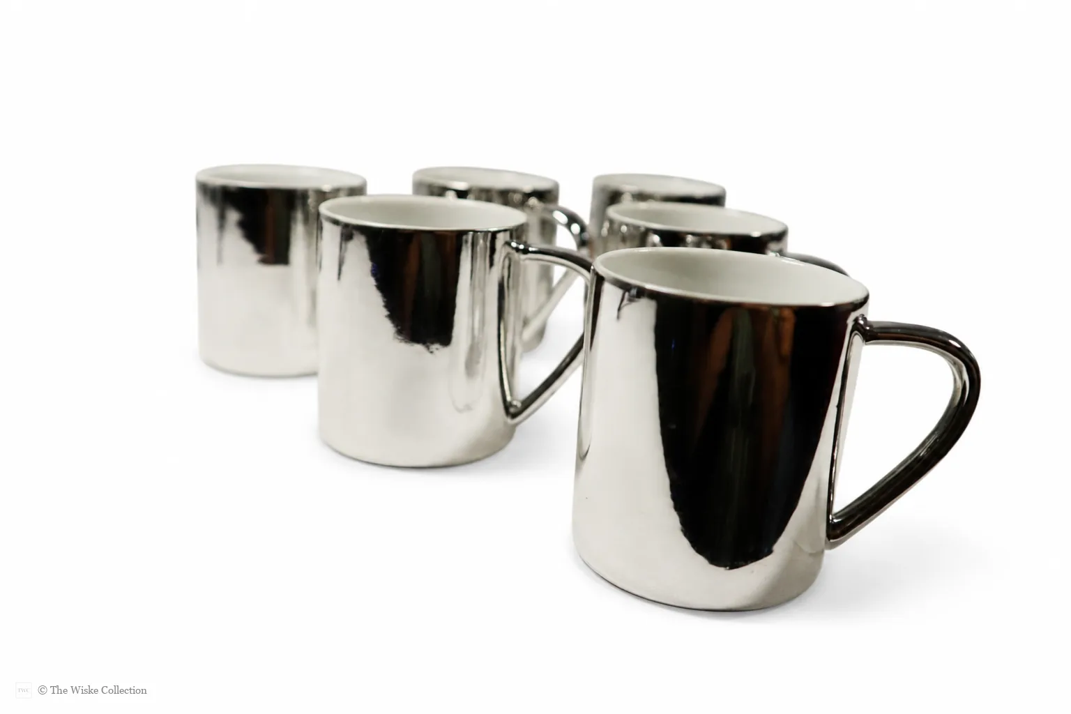 Damien Hirst (British 1965-); set of six anamorphic silver lustre espresso cups and saucers of various designs thumbnail 16