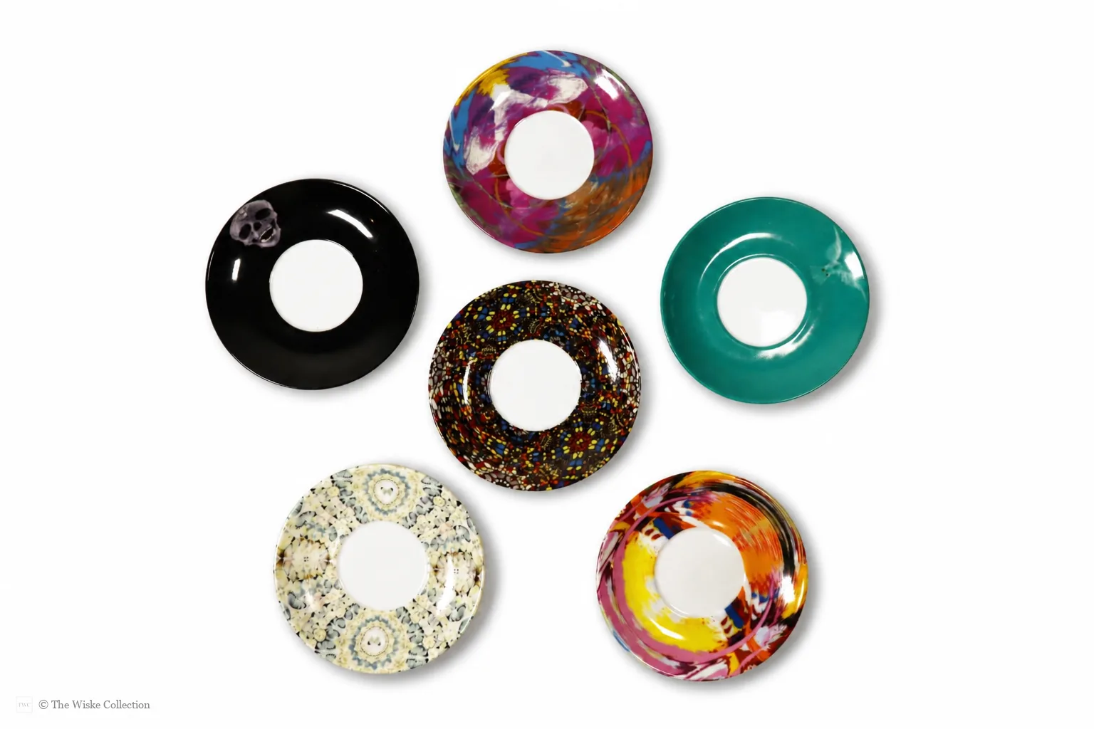 Damien Hirst (British 1965-); set of six anamorphic silver lustre espresso cups and saucers of various designs thumbnail 13