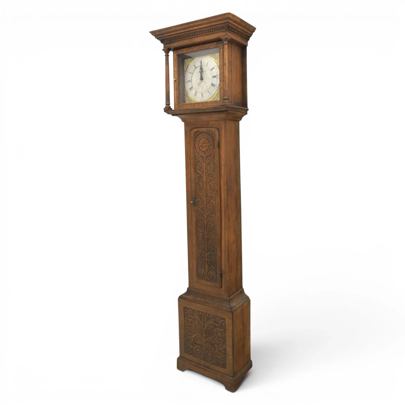 18th century 30 hours oak longcase clock, brass and silvered dial signed Will Snow thumbnail 3