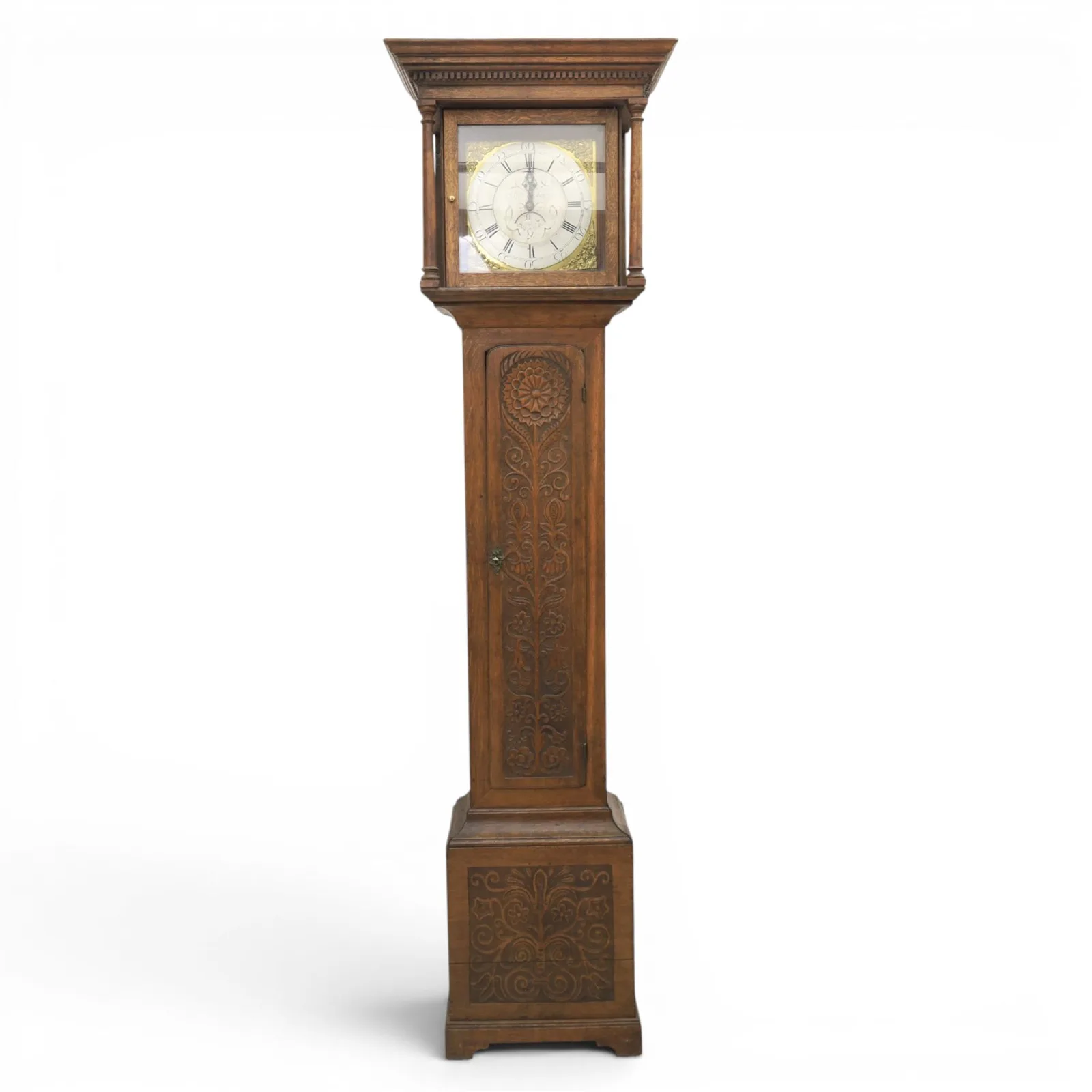 18th century 30 hours oak longcase clock, brass and silvered dial signed Will Snow thumbnail 2