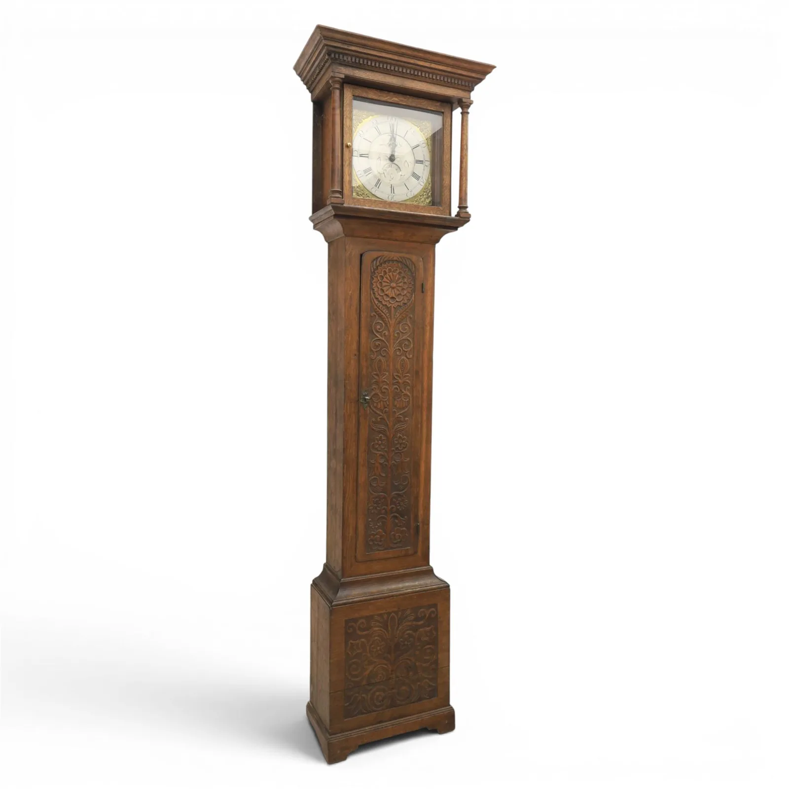 18th century 30 hours oak longcase clock, brass and silvered dial signed Will Snow - Plate 1
