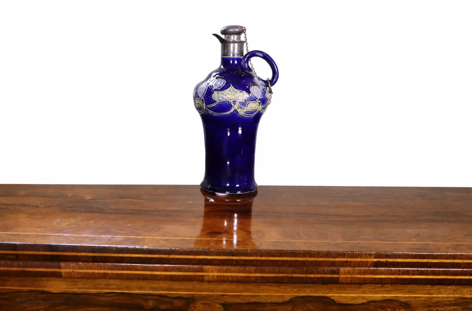 Edwardian Royal Doulton ceramic decanter by Marion Holbrook, of Art Nouveau design, with London 1903 silver collar and stopper; English origin, 23cm high thumbnail 12