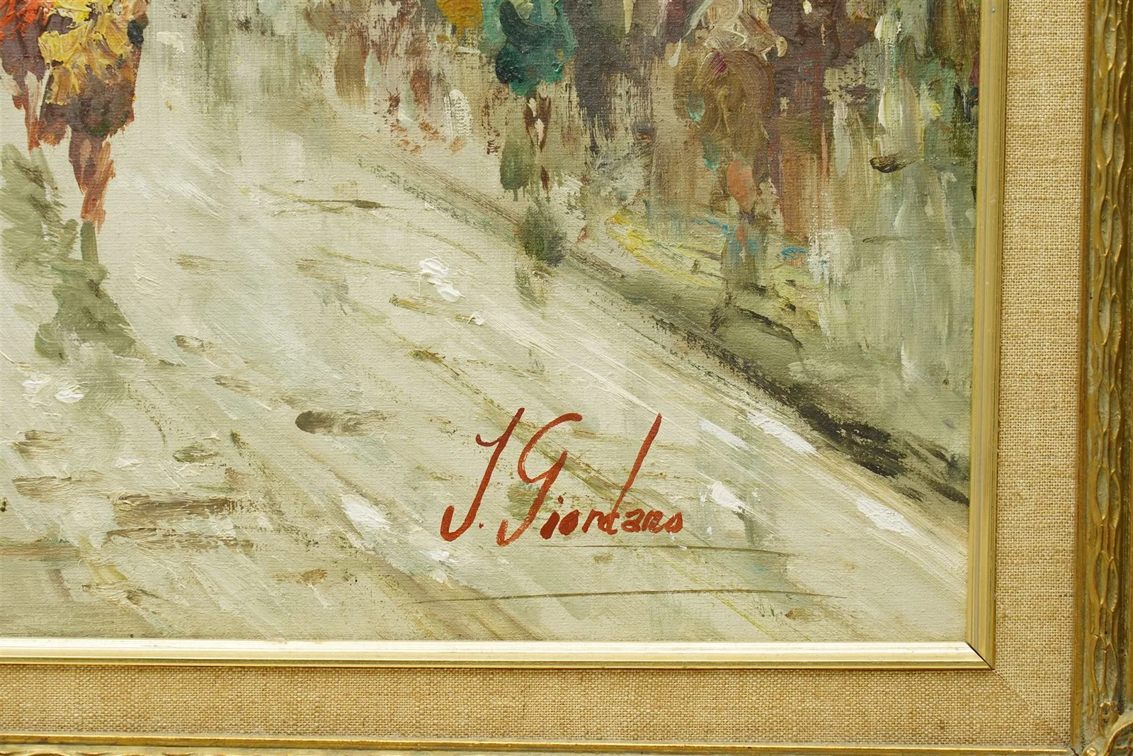 French School (Mid-20th century): Parisian Street Scene, oil on canvas signed J Giordans 60cm x 91cm thumbnail 3